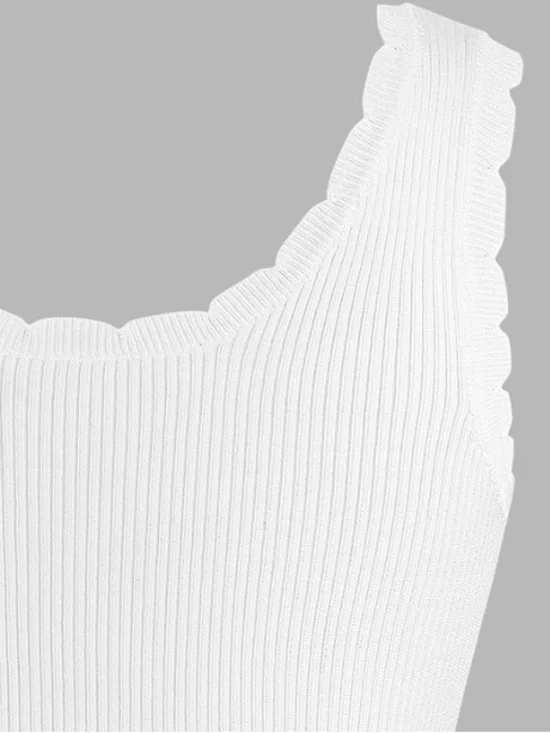 CUPSHE Latte Run White Tank Top Scallop Trim Scoop Neck Size XL Resortwear - Picture 5 of 6